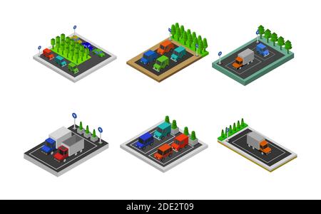Isometric Parking Set Vektorgrafik Stock Vektor