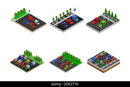 Isometric Parking Set Vektorgrafik Stock Vektor