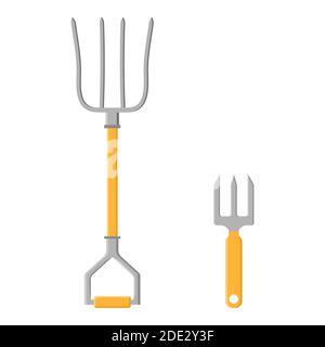 Set von Cartoon Pitchfork Symbole auf weißem Hintergrund isoliert. Gartengeräte. Vektor-Illustration im Cartoon-Stil für Ihr Design. Stock Vektor