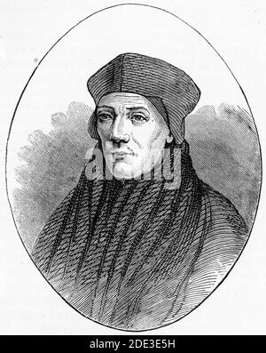 Gravur von John Fisher (c. 1469 – 1535), englischer katholischer Bischof, Kardinal und Theologe. Fisher war auch ein akademischer, und schließlich diente als Kanzler der University of Cambridge. Er wurde von Papst Pius XI. Heilig gesprochen Illustration aus "die Geschichte des Protestantismus" von James Aitken Wylie (1808-1890), Pub. 1878 Stockfoto