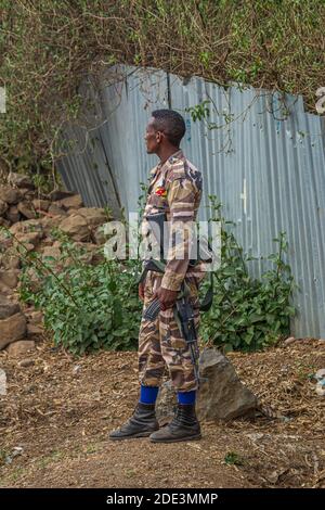 GONDAR, ÄTHIOPIEN 19. JAN 2019: Militärisches Personal in Gonder Stockfoto