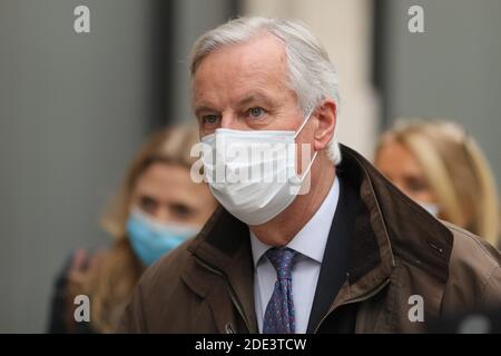 London, Großbritannien. November 2020. Michel Barnier, Chefunterhändler der Europäischen Union (EU), leitet am 28. November 2020 Handelsgespräche mit Großbritannien in London. Großbritannien und die Europäische Union (EU) nahmen am Samstag die persönlichen Handelsgespräche in London wieder auf. Quelle: Tim Ireland/Xinhua/Alamy Live News Stockfoto