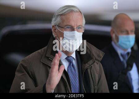 London, Großbritannien. November 2020. Michel Barnier, Chefunterhändler der Europäischen Union (EU), leitet am 28. November 2020 Handelsgespräche mit Großbritannien in London. Großbritannien und die Europäische Union (EU) nahmen am Samstag die persönlichen Handelsgespräche in London wieder auf. Quelle: Tim Ireland/Xinhua/Alamy Live News Stockfoto