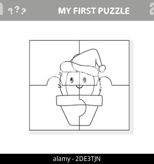 Niedlicher Kaktus. Kinder Lernspiel. Cartoon Vector Illustration - Puzzle Activity Game. Malbuch Stock Vektor