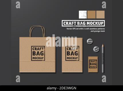 Basteltasche Mockup Branding Stil und Visitenkarten-Set Stock Vektor