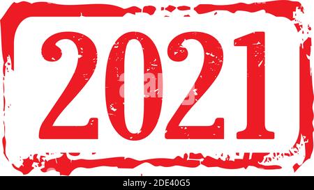 Roter Stempel und Text 2021. Vektorgrafik und Banner. Stock Vektor