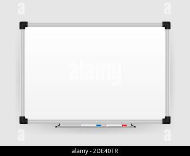 Realistisches Büro Whiteboard. Leeres Whiteboard mit Markierungsstiften. Vektorgrafik. Stock Vektor