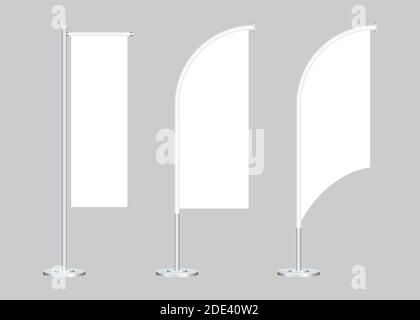 Beach Flag Stand leer Template Mockup Set auf einem Grau. Vektorgrafik. Stock Vektor