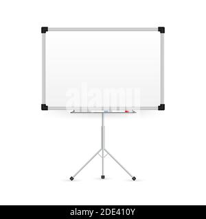 Realistisches Büro Whiteboard. Leeres Whiteboard mit Markierungsstiften. Vektorgrafik. Stock Vektor