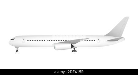 Weißes Flugzeug auf weißem Hintergrund im Profil, isoliert. Vektorgrafik Stock Vektor
