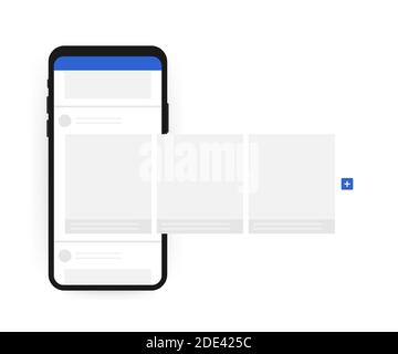 Smartphone mit Schnittstelle Carousel Post auf sozialen Netzwerk. Vektorgrafik. Stock Vektor
