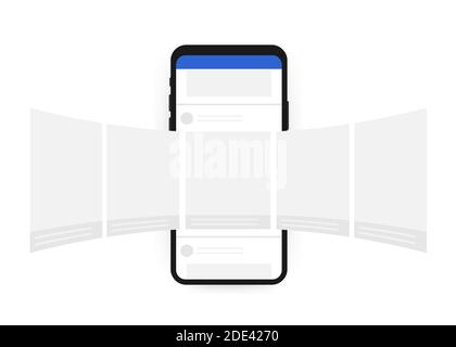 Smartphone mit Schnittstelle Carousel Post auf sozialen Netzwerk. Vektorgrafik. Stock Vektor