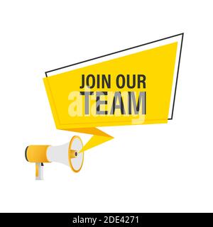 Megaphone Hand, Geschäftskonzept mit Text in unserem Team. Vektorgrafik. Stock Vektor