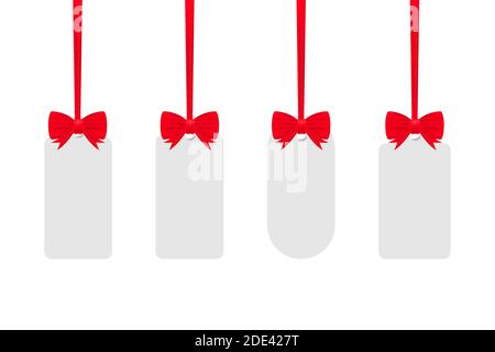 Weiße Tags auf weißem Hintergrund mit rotem Band isoliert. Vektorgrafik. Stock Vektor
