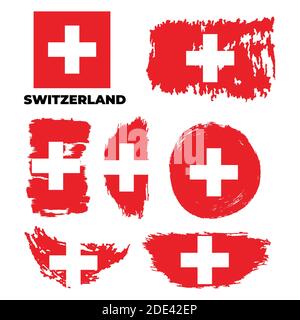 Grunge Schweiz Flaggen gesetzt. Vektorgrafik Stock Vektor