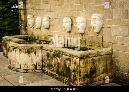 Die Fuente de los Canos de San Francisco Wasserauslauf Masken Brunnen Denkmal ist ein Wahrzeichen in St. Augustine, FL Stockfoto