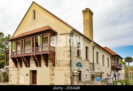 Das Governor's Cultural Centre and Museum, ein Gebäude aus Coquina, diente als offizieller Anblick für spanische und britische Besetzungen, St. Augustine, FL Stockfoto