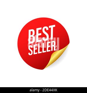 Best Seller rotes Etikett, Aufkleber auf weißem Hintergrund. Vektorgrafik. Stock Vektor
