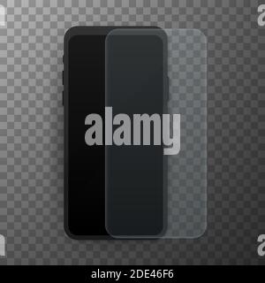 Vector Displayschutzfolie oder Glasabdeckung. Schutzglas. Realistische Smartphone Vektor Stock Illustration. Stock Vektor