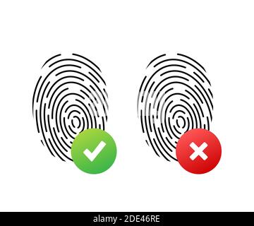Fingerabdruck einfaches rundes Symbol, akzeptierte und abgelehnte Zustandauthentifizierung. Vektorgrafik. Stock Vektor