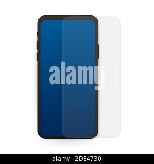 Vector Displayschutzfolie oder Glasabdeckung. Schutzglas. Realistische Smartphone Vektor Stock Illustration. Stock Vektor