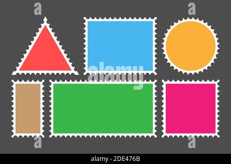 Briefmarkenvorlage. Satz unbeschriftete Stempel. Vektorgrafik. Stock Vektor