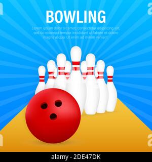 Bowling-Poster. Bowling Spiel Freizeitkonzept. Vektorgrafik. Stock Vektor