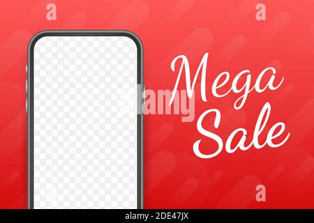 Angebot Angebot Konzept für mobile. Mega Sale auf Handy für Online-Marketing mit Messenger. Moderne flache Vektor-Illustration. Stock Vektor
