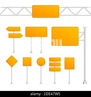 Set von gelben Straßenschildern isoliert auf weißem Hintergrund. Vektorgrafik Stock Vektor