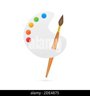 Cartoon Pinsel und Palette von Farben sieben Farben des Regenbogens. Vektorgrafik. Stock Vektor