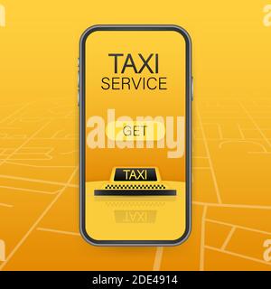Nehmen Sie ein Taxi. Taxi-Banner. Online mobile Anwendung bestellen Taxi Service horizontale Illustration. Vektorgrafik. Stock Vektor