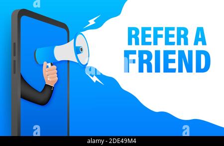 Empfehlen Sie einen Freund, Megaphon kein Smartphone-Bildschirm. Kann für Geschäftskonzept verwendet werden. Vektorgrafik. Stock Vektor