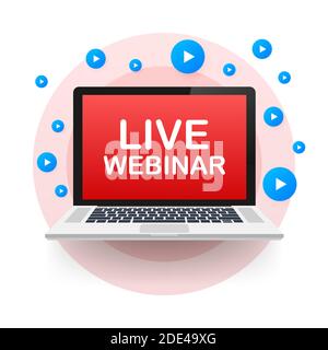 Live-Webinar zur Konzeption. Digitales Banner. Virtuelles Konzept. Symbol für die Schaltfläche „Videowiedergabe“. Vektorgrafik. Stock Vektor