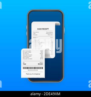 Quittung für Smartphone-Bildschirm. Steuern online-Beleg Visitenkarte für mobiles App-Design. Mobile Bank-App. Vektorgrafik. Stock Vektor