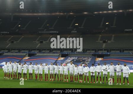 Saint Denis, Seine Saint Denis, Frankreich. November 2020. Das französische Team während der Anthem vor den Herbstcup-Nationen 2020 Tag 3 Pool B zwischen Frankreich und Italien im Stade de France - St Denis - Frankreich. Frankreich gewann 36-5 Kredit: Pierre Stevenin/ZUMA Wire/Alamy Live News Stockfoto