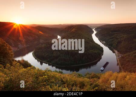 Saar Loop (Grosse Saarschleife) vom Aussichtspunkt Cloef, Orscholz bei, Mettlach, Saarland, Deutschland Stockfoto