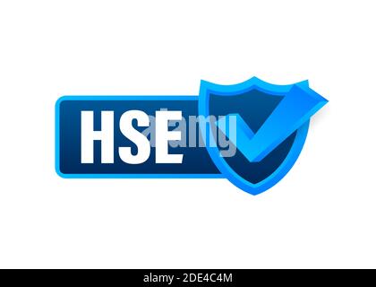 HSE-Etikett. Gesundheit, Sicherheit, Umwelt. Icon-Design. Arbeitssicherheit. Posterdesign. Vektorgrafik. Stock Vektor