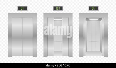 Fahrstuhltüren. Schließen und Öffnen Lift metallic im Bürogebäude. Vektorgrafik. Stock Vektor