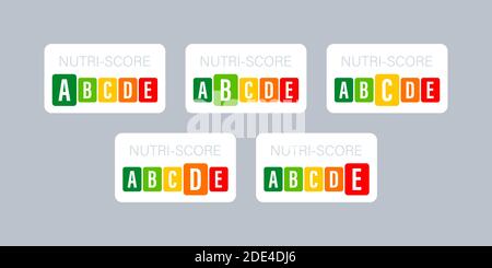 Nutri Score für Verpackungsdesign. Logo, Symbol, Etikett. Vektorgrafik. Stock Vektor