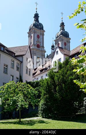 Moosbruggstrasse, Garten, Stiftskirche, Turm, St. Gallen, Kanton St. Gallen, Schweiz Stockfoto