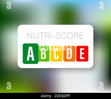 Nutri Score für Verpackungsdesign. Logo, Symbol, Etikett. Vektorgrafik. Stock Vektor