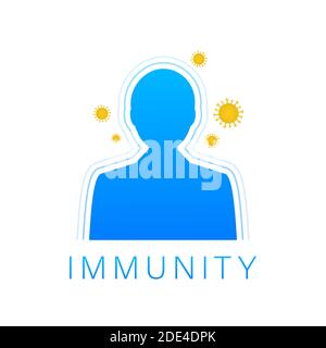 Konzept des Immunsystems. Medizinischer Schutz umgeben von Viren und Bakterien. Vektorgrafik. Stock Vektor