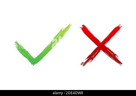 Kreuzen Sie die Zeichen an. Grünes Häkchen OK und rotes X-Symbol. Symbole JA und NEIN Taste für Abstimmung. Vektorgrafik. Stock Vektor