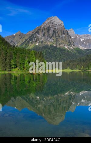 Obersee, Bruennelistock, 2133m, Naefels, Glarus, Glarner Alpen, Schweiz, Bruennelistock, Naefels Stockfoto