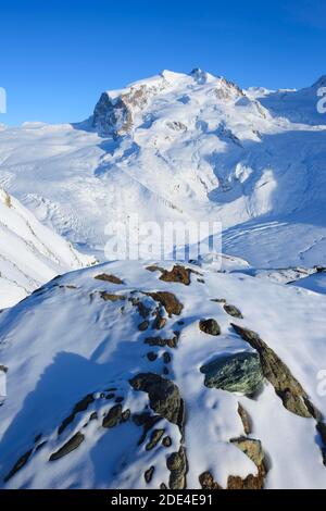 Monte Rosa, 4633 m, Dufourspitze, 4634m, Wallis, Schweiz Stockfoto