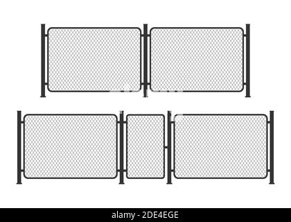 Metallkettenglied mit Zaundraht. Gefängnisbarriere, gesichertes Grundstück. Vektorgrafik. Stock Vektor