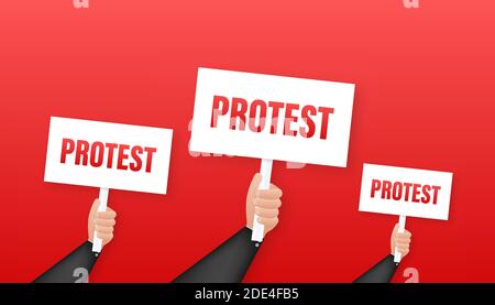 Protestierende Hände halten Protestschilder. Vektorgrafik. Stock Vektor