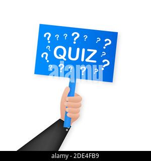 Quiz. Cartoon Poster mit Hand halten Plakat für Banner-Design. Banner, Billboard-Design. Vektorgrafik Stock Vektor