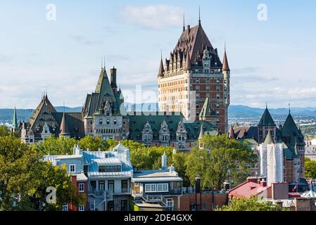 Québec City, Québec, Kanada - Le Chateau Frontenac vu depuis la terasse Saint-Denis. Stockfoto