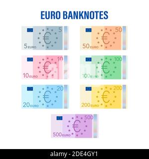 Euro-Geldscheine. Pauschal Euro für Papiergeld. Geschäftskonzept. Vektorgrafik. Stock Vektor